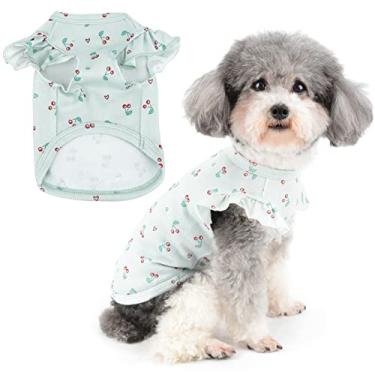 Imagem de Zunea Camisas de cachorro para cães pequenos meninas camisetas de verão de algodão macio respirável colete para filhotes roupas de estimação com estampa cereja fofa roupas para animais de estimação
