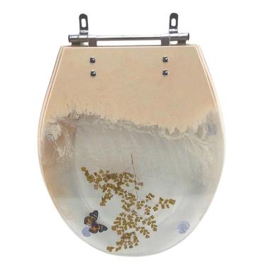 Imagem de Assento Sanitário Poliéster para Louça Ravena/izy deca Aço Decorado `avenca e Borboleta` Creme