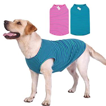 Imagem de Camisetas para cães, camisetas listradas de algodão, colete básico respirável para filhotes e gatos, camiseta regata elástica supermacia, sem mangas, moda e linda cor para meninos e meninas (2GG, rosa