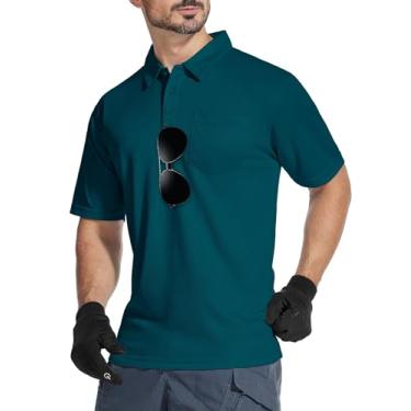Imagem de LLdress Camisa polo masculina de manga curta, caimento seco, gola piquê, com bolso, 03494-azul-petróleo escuro, 3G