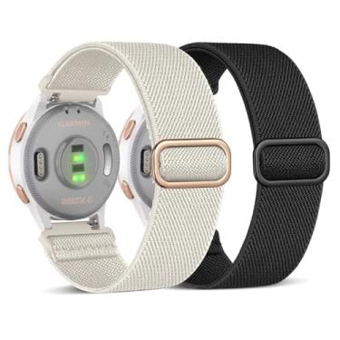 Imagem de ViCRiOR Pacote com 2 pulseiras de relógio de nylon elástico de 18 mm compatíveis com Garmin Venu 3S/Vivoactive 4S/Venu 2S/ Vivomove 3S/ Forerunner 265S/255S/255S Music, pulseira trançada elástica para