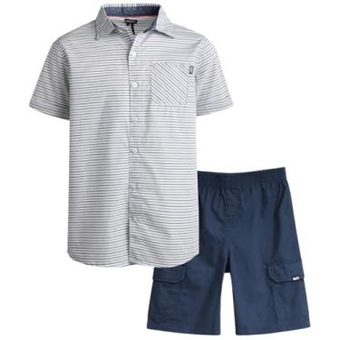 Imagem de DKNY Conjunto de shorts para meninos - 2 peças de camisa e shorts de botão de manga curta - roupa casual de verão para meninos (8-12), Azul mineral, 10