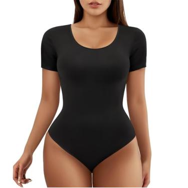 Imagem de Sutliant Body modelador de corpo sem costura de manga curta para mulheres, camisetas básicas, modeladores corporais, Preto, GG