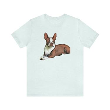 Imagem de Doggylips - Camiseta de manga curta unissex Boston Terrier 'Seely', Azul gelo mesclado, M