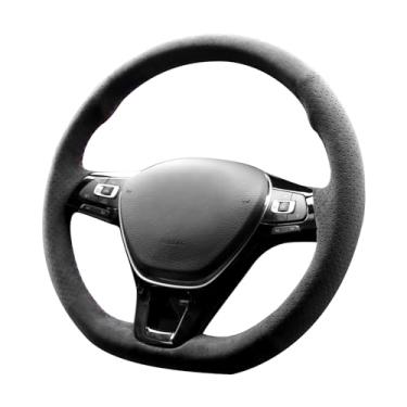 Imagem de Alfanxi Costura à mão Itália Alcantara Capa de volante para Volkswagen Atlas/Golf/Jetta/Passat/e Golf(Alcantara preto com pontos + sem listras)