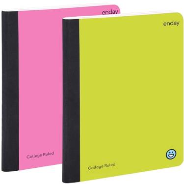Imagem de Cadernos de composição, papel pautado universitário, caderno de composição de capa dura, livros de composição forrados premium, caderno pautado com 100 folhas, rosa e amarelo (embalagem com 2) - por Enday