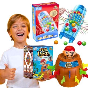Imagem de Kit 2 Brinquedos Educativo Pula Pirata Barril + Jogo Tira Vareta Jogos de Tabuleiro Infantil presente criança menina menino 4 anos