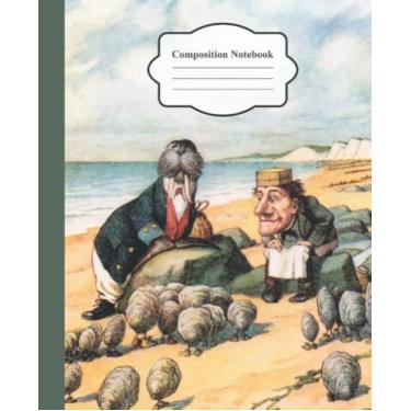 Imagem de Caderno de composição pautado universitário largo: ilustração Alice no País das Maravilhas | Diário de estética para escola, escritório universitário, trabalho | 100 páginas, papel branco, dimensões