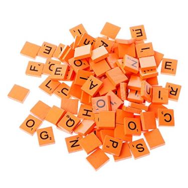 Imagem de Zeaya 100Pcs/Set Wooden Colourful Scrabble Tiles Mix Letters Varnished Alphabet Scrabbles (Orange)
