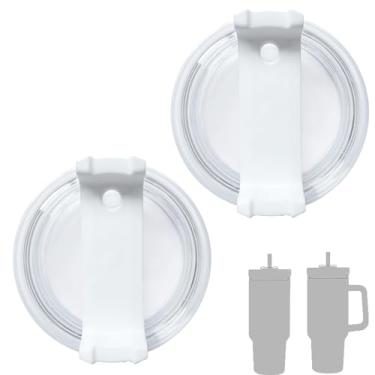Imagem de Pacote com 2 tampas de copo de 1,134 g compatíveis com Stanley Quencher, capas de copo de aço inoxidável à prova de respingos, à prova de respingos, adequadas para Stanley e mais canecas de café