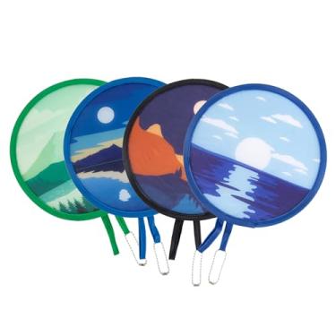 Imagem de 4 peças de ventiladores de mão redondos dobráveis, 4 estilos de ventiladores portáteis ventiladores de resfriamento dobráveis, redondos japoneses dobráveis portáteis para viagens internas ao ar livre,