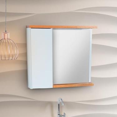 Imagem de Armario Para Banheiro Espelheira Deck Com Compartimento Lateral 58cm Branco