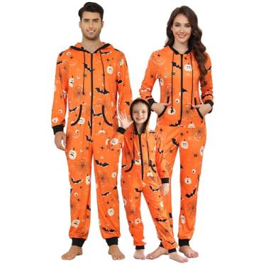 Imagem de Veseacky Conjunto de pijama de Natal combinando com zíper frontal com capuz e pés de uma peça roupa de dormir P a 2GG, Infantil - laranja, 9-10 Anos