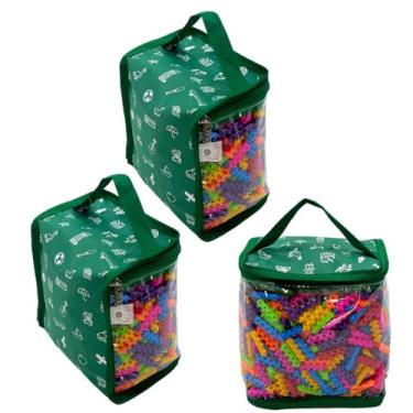 Imagem de Kit 3 Organizadores Baú Brinquedos Blocos Montar Infantil Educativo Didático Bonecas Carrinhos Necessaire Quarto - P (Verde)