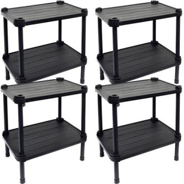 Imagem de 4 Estantes de Plástico Modular Multiuso 2 Prateleiras 1 Torre Preta Mo
