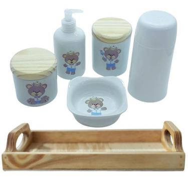 Imagem de Kit higiene bebê Príncipe Ursinho 6 Pçs - Pçs porcelana tampas Pinus +