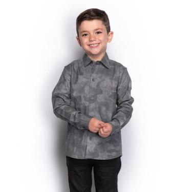 Imagem de Camisa Social Infantil Masculina Menino Manga Longa Algodão Cinza 2 - 