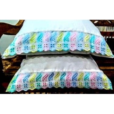 Imagem de Kit 04 Fronhas Percal 50X90 100% Algodão 200 Bordado Inglês - Thais En