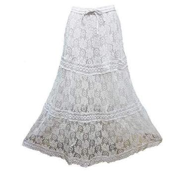 Imagem de Saia Indiana Branca Forrada de Renda P M G e GG - Bali, GG