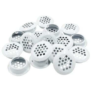 Imagem de Auvotuis 20 peças de saídas de ar circulares branco Soffit, ventilação redonda de aço inoxidável com orifício de malha para cozinha armário de banheiro guarda-roupa, diâmetro de montagem de 1" (25 mm)
