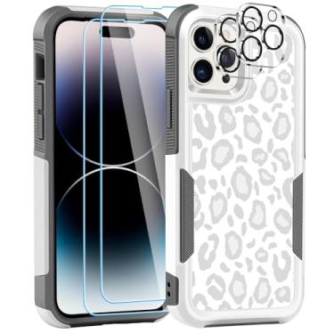 Imagem de LOQUPE [Capa 5 em 1 para iPhone 14 Pro Max, com 2 protetores de tela + 2 protetores de lente de câmera, capa protetora resistente e resistente, leve, fina à prova de choque para mulheres, leopardo