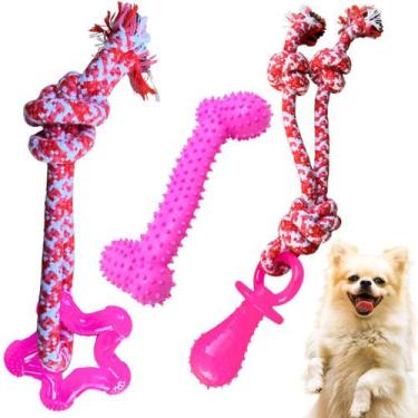 Imagem de kit 3 Brinquedo mordedor para cachorros pequenos chupeta ossinho com c