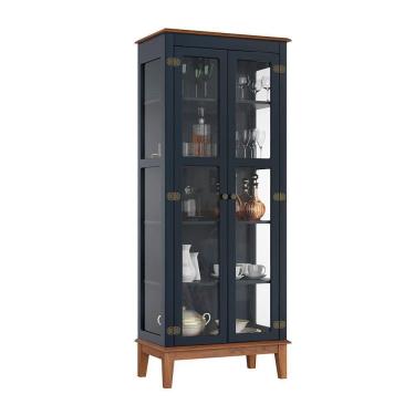 Imagem de Cristaleira De Madeira Maciça 2 Portas - Azul Petróleo