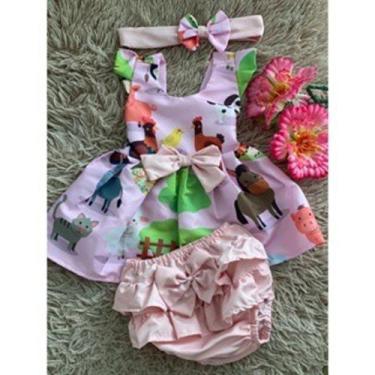 Imagem de Conjunto Menina Bebê Carinho Temático Fazendinha Rosa+Calcinha +Laço d