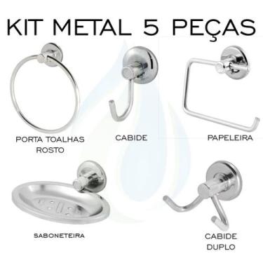 Imagem de Kit Acessórios Para Banheiro 5 Peças Metal Cód. 8380 - Pró Metais