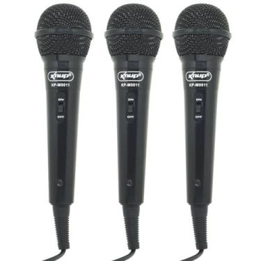 Imagem de Kit 3 Microfones Dinâmico c/ Fio P10 P2 Cabo 2,8 Metros Karaokê e Caix