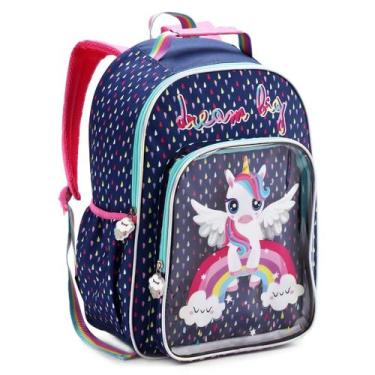 Imagem de Mochila Infantil Meninas Escolar Passeio Unicornio Denlex, Azul