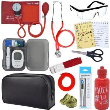 Imagem de Kit Enfermagem Estágio Aparelho Pressão Estetoscópio Medidor Glicose -