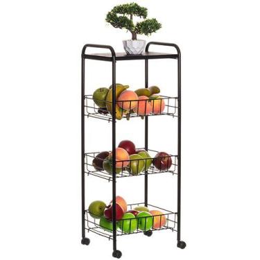 Imagem de Fruteira De Chão Com Rodinhas 3 Andares Cor Preto - METALTRU