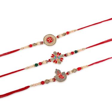 Imagem de Hashcart Rakhis para RakshaBandhan | Pacote com 3 | Fios Raksha Bandhan para irmão com conjunto de presente | Pulseira Rakhi para irmão e Bhabhi | Rakhee para crianças com Roli e Chawal, Free Size,