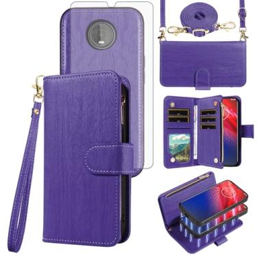 Imagem de Asuwish Capa de celular para Moto Z4/Moto Z 4 Play/MotoZ4 Force Zipper carteira destacável com protetor de tela suporte para cartão Motorola 4Z Motoz4 capas MotoZ4Play XT1980-4 2019 feminina roxo