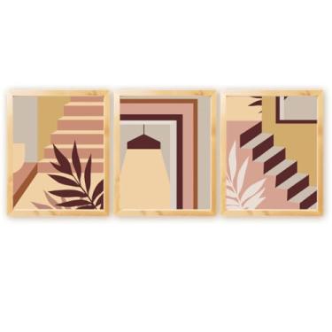 Imagem de Kit 3 Quadros Decorativos Abastrato Folhagem Natureza Plantas Boho c/Moldura Natural 30x40cm (Kit 08)