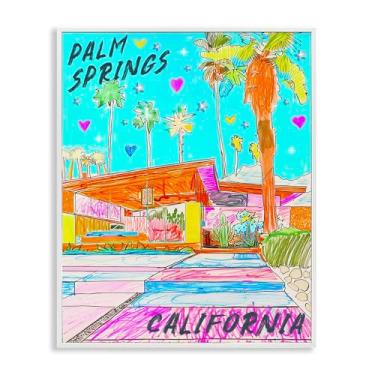 Imagem de Stupell Industries Arte de parede giclée emoldurada Palm Springs Villa Doodle por Jess Stempel, moldura branca, 28 x 35 cm