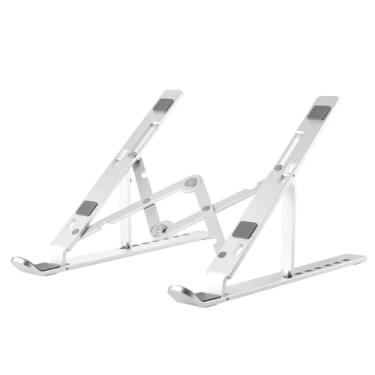 Imagem de Suporte Ajustável para Notebook, Alumínio, 25,3 x 18,6 cm, 6 Níveis de Altura, Dobrável, Prata, Preto Ergonômico Para Desktop Portátil Compatível Com Macbook, Ipad, Hp, Dell, Lenovo 10-17 Polegadas