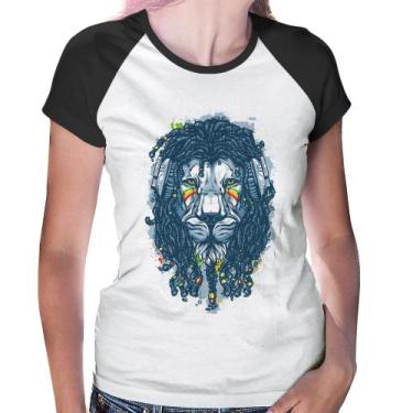 Imagem de Baby Look Raglan Leão Reggae - Foca na Moda, Branco, Preto, GGG