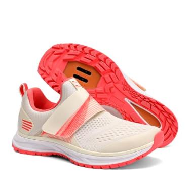 Imagem de Pairobin Sapatos de ciclismo femininos para uso interno – Sapatos de ciclismo ao ar livre confortáveis e respiráveis – Compatível com chuteiras SPD, Bege rosa, 38