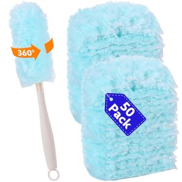 Imagem de wlich 50 refis de espanadores descartáveis compatíveis com Swiffer, espanador azul resistente, cabeça de substituição de 360 graus multisuperfície para poeira com 1 alça
