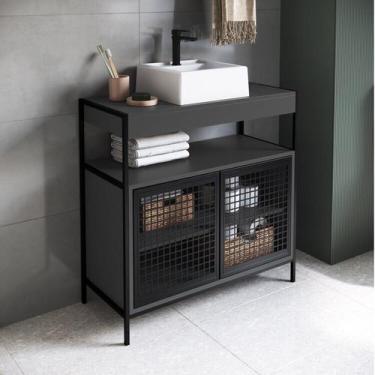 Imagem de Gabinete de Banheiro Industrial de Chão 80cm P1038 com Cuba Ametista -