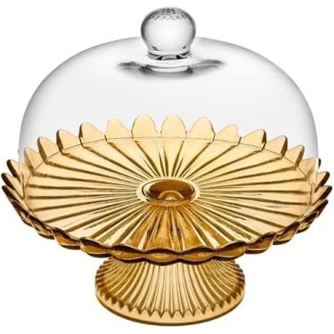 Imagem de Boleira de vidro com tampa Boleira de Vidro com Pé e Tampa Pétalas de Jasmin 24 cm Colorida Prato(Verde)