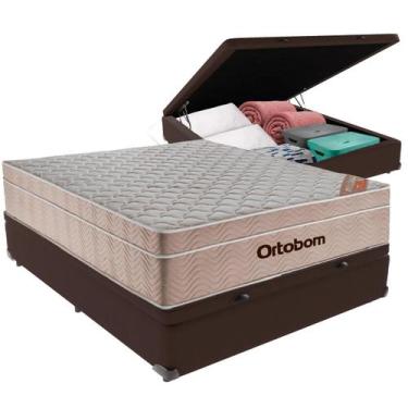 Imagem de Cama Box Baú Viúvo Marrom + Colchão Airtech Molas Ensacadas Ortobom