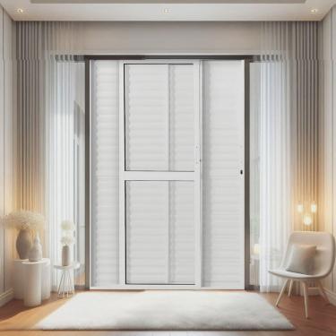 Imagem de Porta Balção de Aluminio 210x160cm 2 Folhas Moveis e 1 Folha Fixa Branco