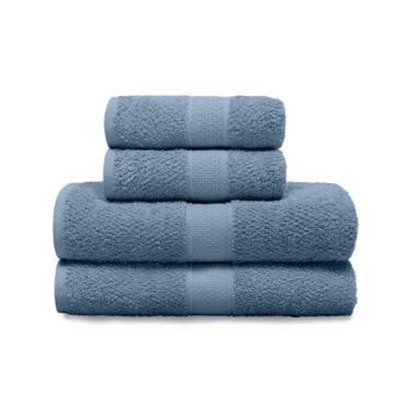 Imagem de Kit Toalha Banho e Rosto 4 Peças Azul Petroleo 100 Algodão Fio Pentead