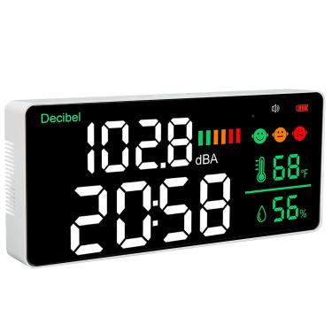 Imagem de Medidor De Decibel 30 Para 130db Leitor De Nível De Som 11 Polegada LED Tempo Temperatura Umidade De Ruído Medidor Para Home Office