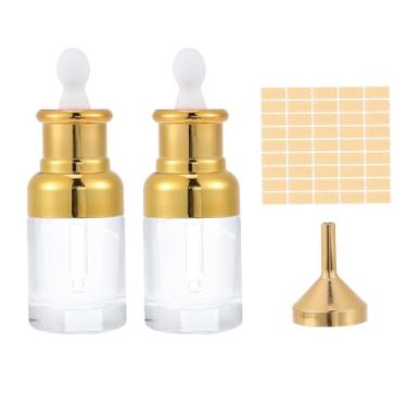 Imagem de PATIKIL Frasco conta-gotas transparente de 30 ml para óleos essenciais, 2 frascos de perfume de vidro plano alto à prova de vazamento com etiquetas de funil para frascos de perfumes para armazenamento