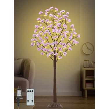 Imagem de TiYiViRi Árvore De Cerejeira De 5 Pés Com 80 Luzes Led, 240 Flores Rosa Exuberantes, Árvore De Cerejeira Com Iluminação Artificial E Controle Remoto De 8 Modos, Temporizador Para Festa De Casamento