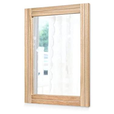 Imagem de AAZZKANG Espelhos rústicos para parede retangular moldura de madeira espelho 71.1 cm x 50.8 cm casa de fazenda quarto banheiro espelho decorativo